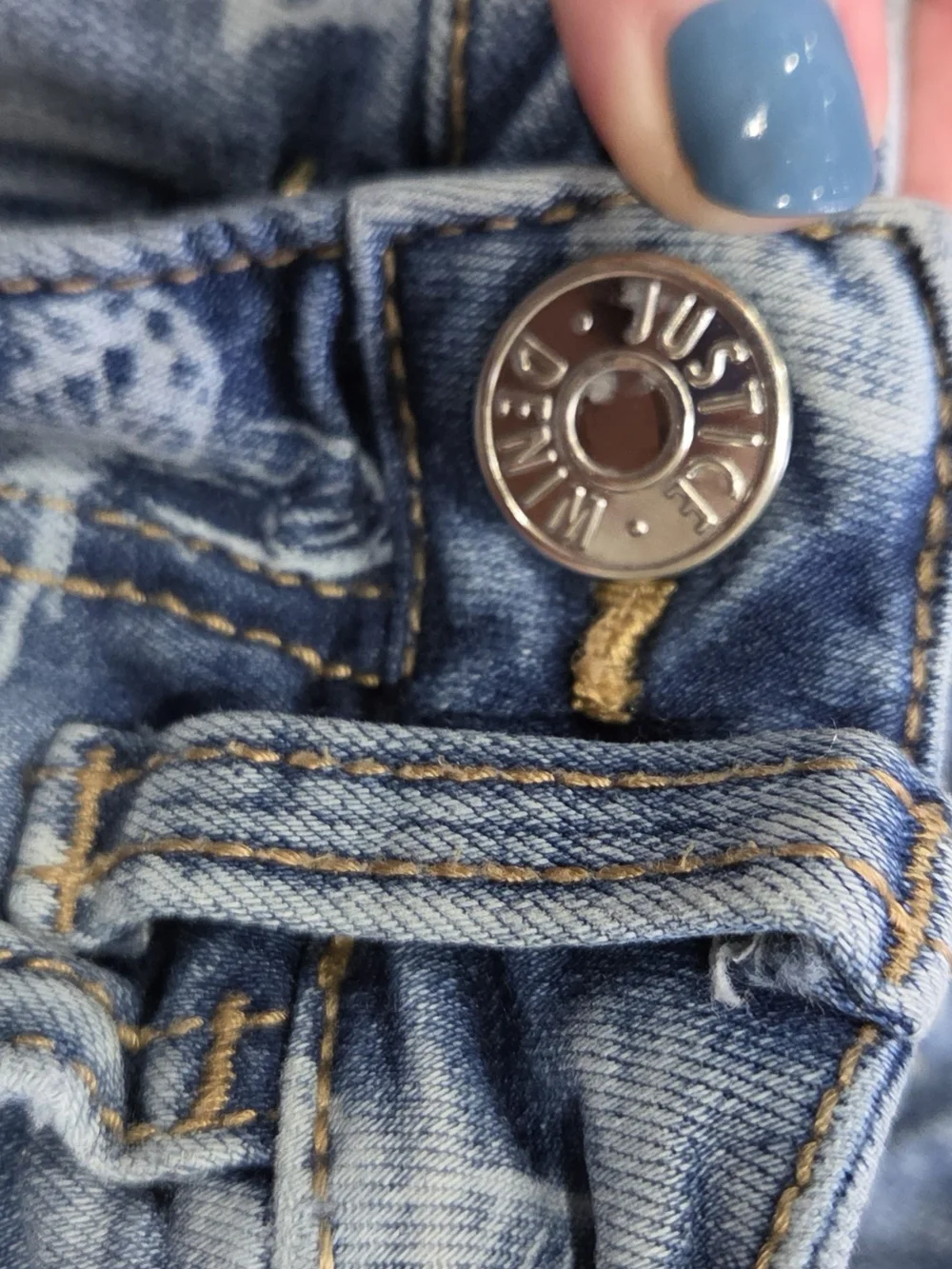 Justice Light Blue Denim Ankle Shorts with White Butterfly Print